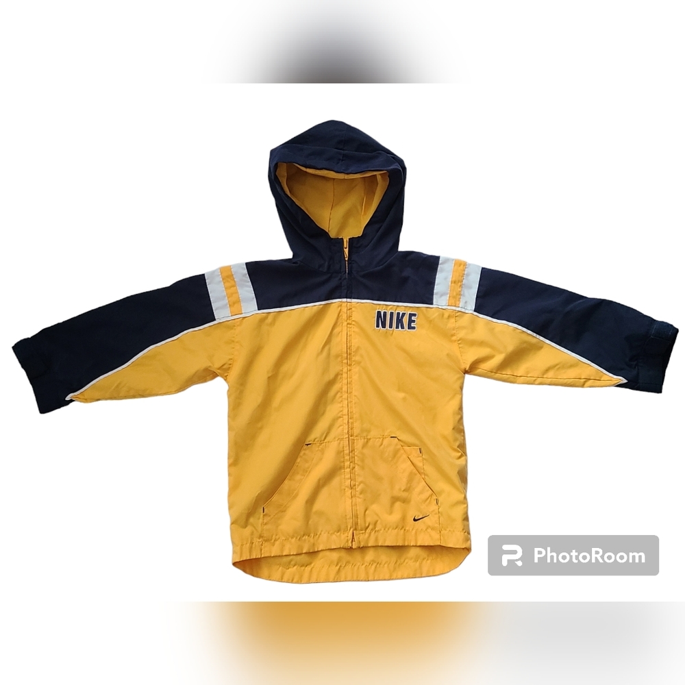 Nike jacket 4T‎ midnight navy yellow white swoosh hooded windbreaker - Picture 9 of 11